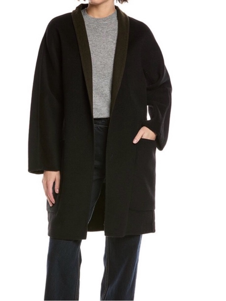 Vince Two-Tone Black And Olive Green Wool Pea Coat